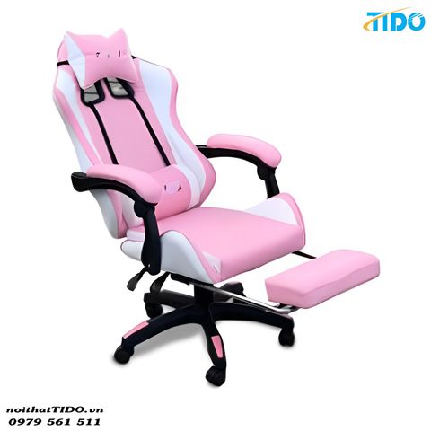  Ghế Game Có Gác Chân Màu Hồng TIDO-GM02-1-1 