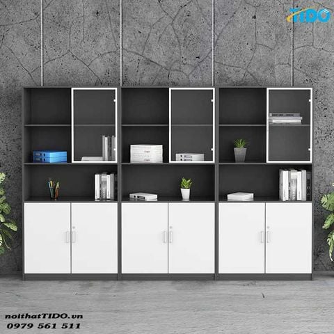  TỦ HỒ SƠ GỖ HIỆN ĐẠI SANG TRỌNG CÓ TỦ KÍNH TIDO-WJG-1 