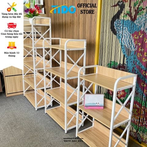  Kệ đựng đồ khung sắt mặt gỗ cao cấp TIDO [Full phụ kiện lắp ráp] 