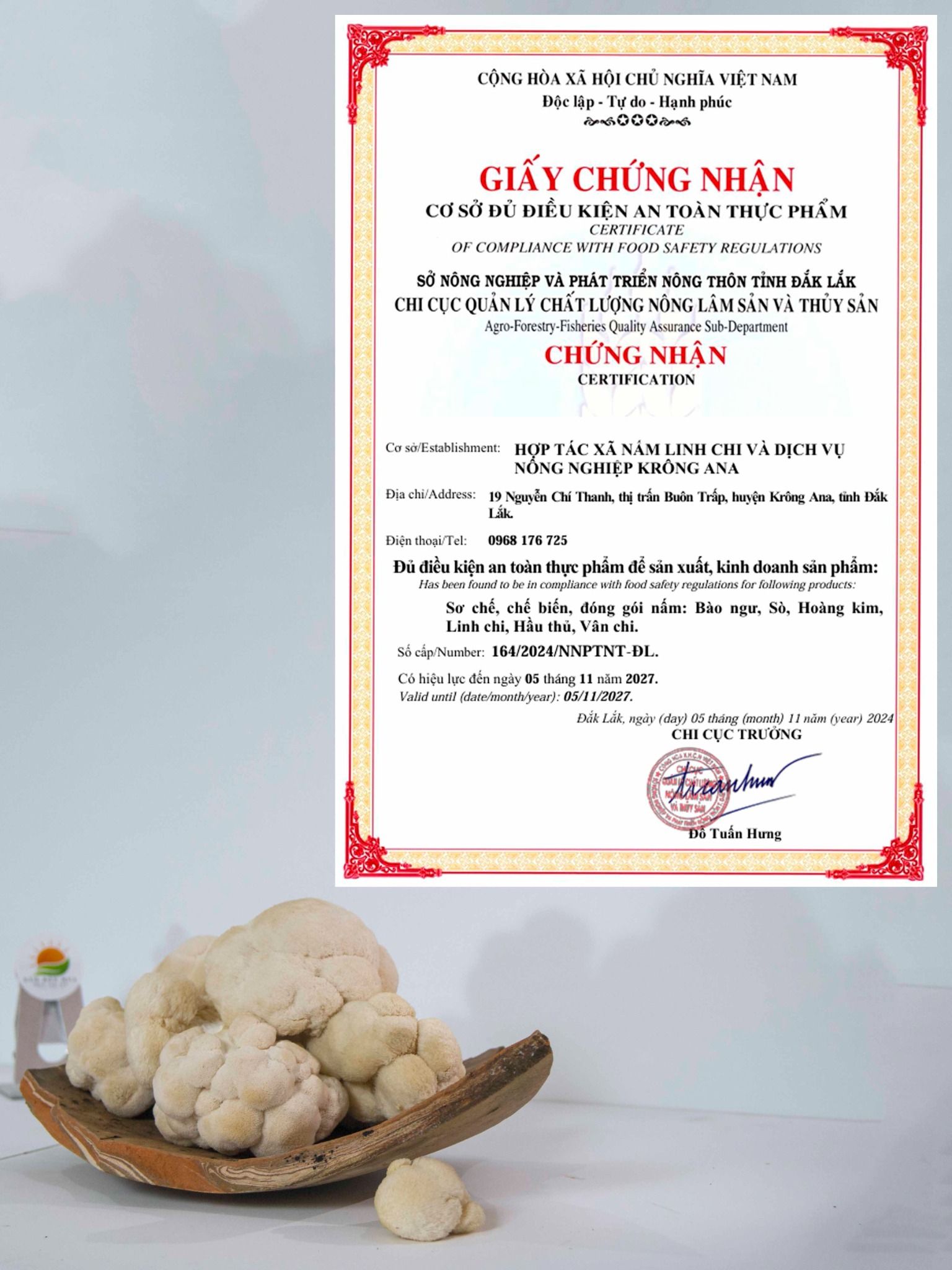 Nấm Hầu Thủ Tươi – chứng nhận Vệ Sinh - An Toàn Thực Phẩm