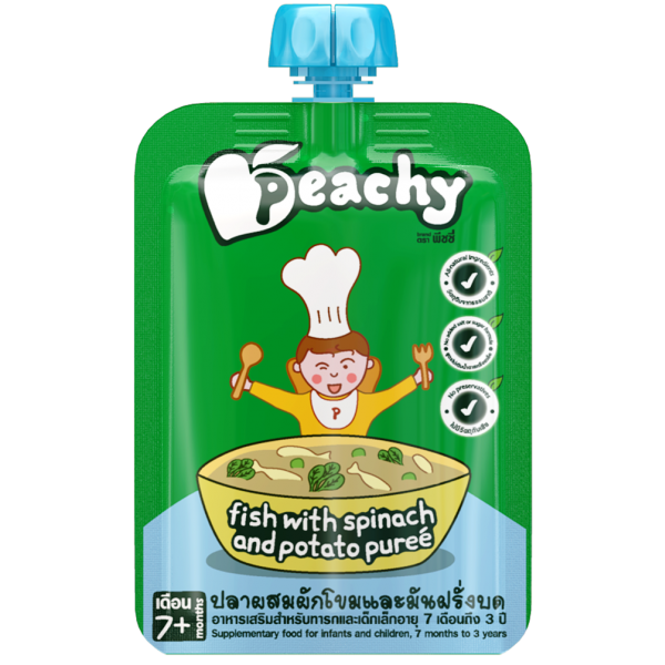 Súp táo và rau bó xôi, khoai tây nghiền Peachy 125g 7 tháng