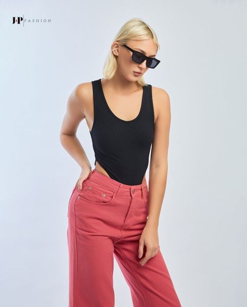 bodysuit thun gân màu đen