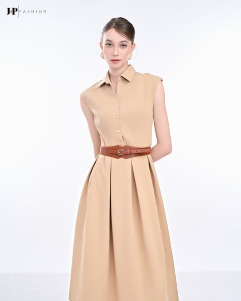 đầm kiểu dáng xòe màu kem