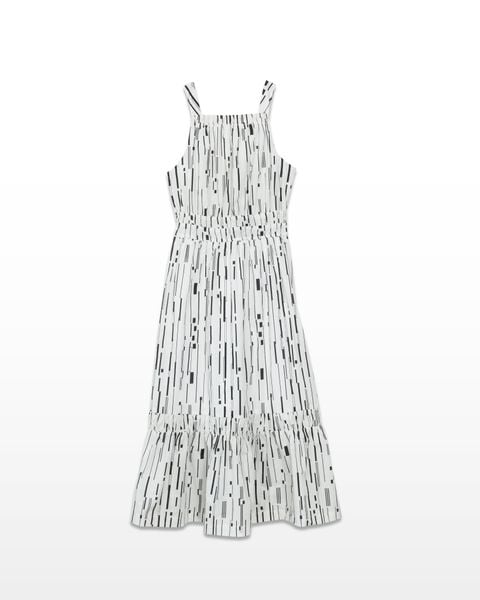 đầm dây cổ yếm trắng họa tiết đen