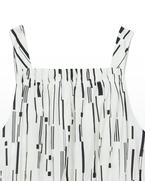 đầm dây cổ yếm trắng họa tiết đen