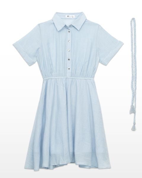 đầm kiểu chiết eo màu xanh