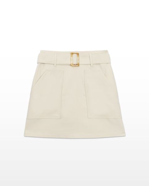 chân váy ngắn dáng chữ a phối belt màu kem