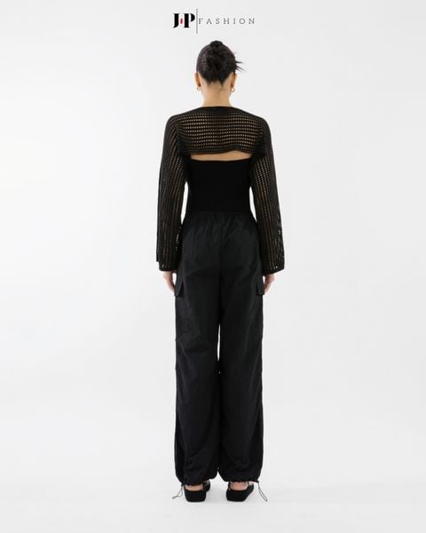 quần dù ống suông túi hộp màu đen