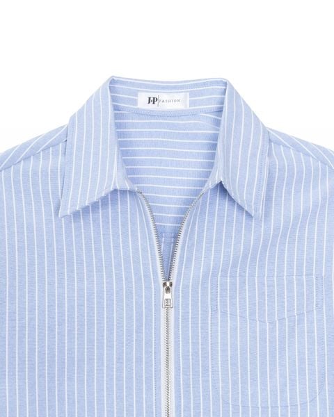 sơ mi khóa kéo form rộng màu xanh