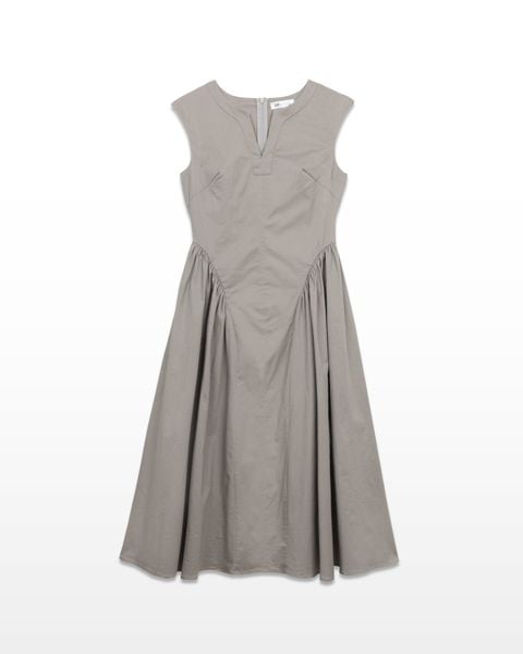 đầm kiểu kaki cách điệu eo màu xám