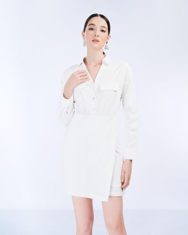 Đầm Liền Sơ Mi Chiết Eo 11011406