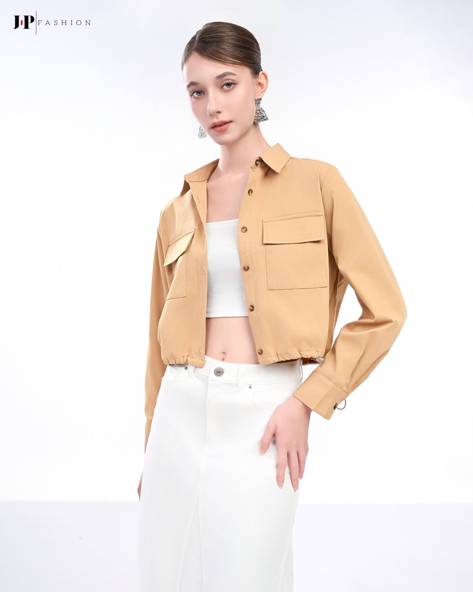 Áo Sơ Mi Kaki Croptop Dây Rút Eo 10611346