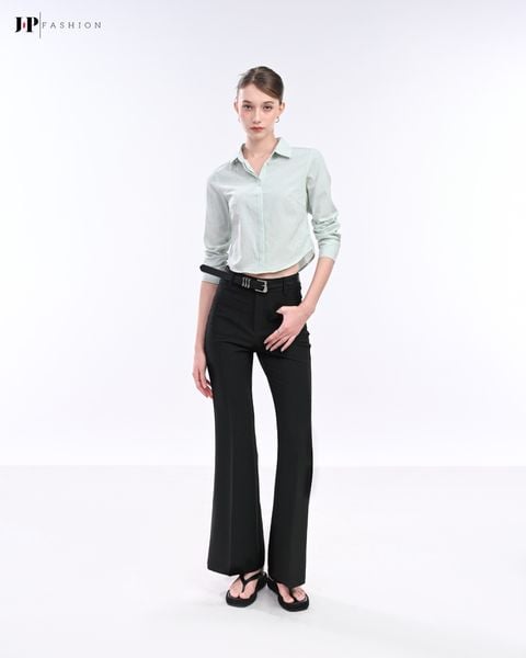 sơ mi sọc croptop tay dài sọc xanh