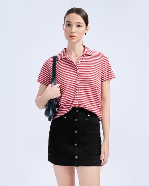 áo thun gân sọc polo màu sọc đỏ