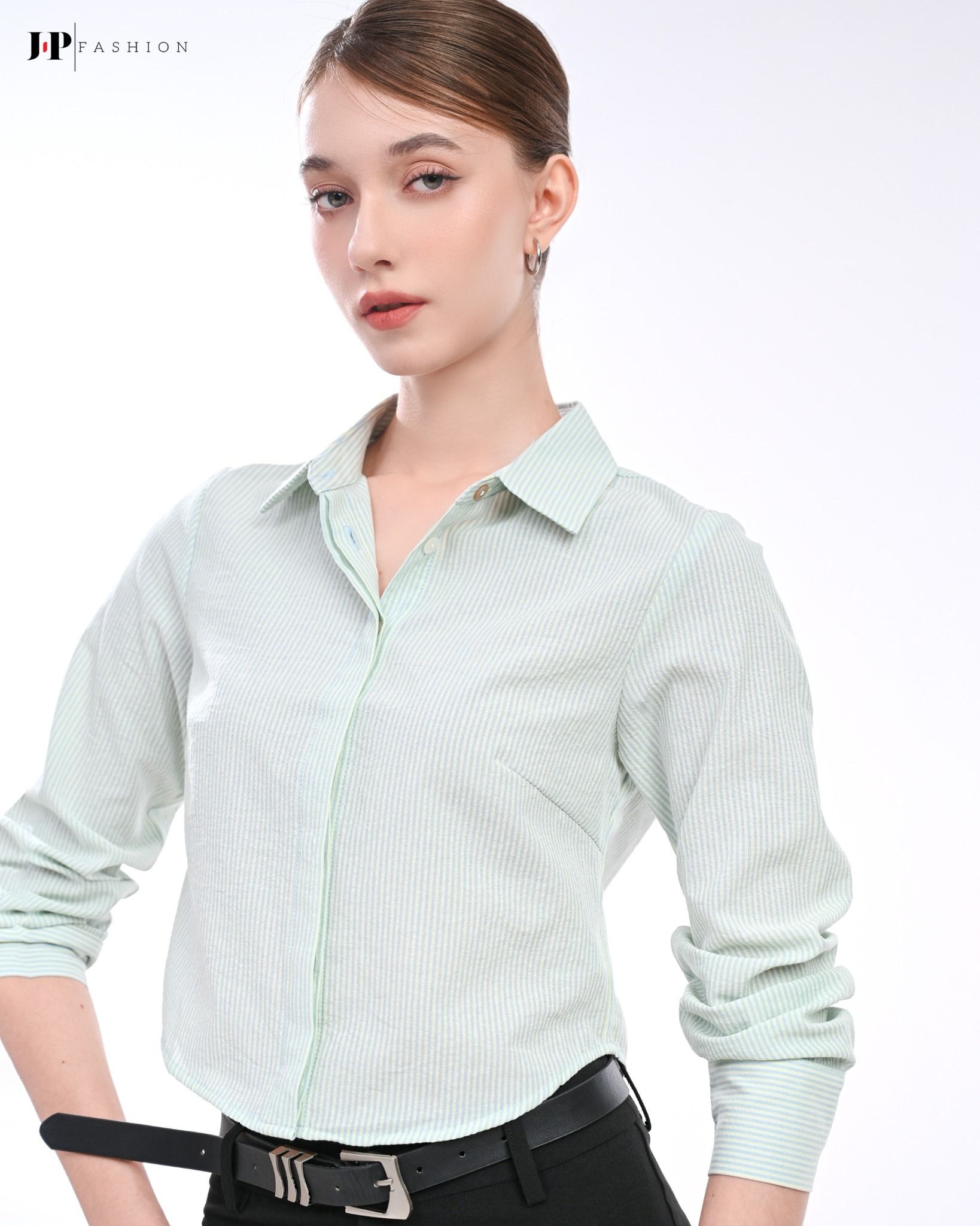 Sơ Mi Sọc Croptop Tay Dài 10611348