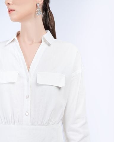 Đầm Liền Sơ Mi Chiết Eo 11011406