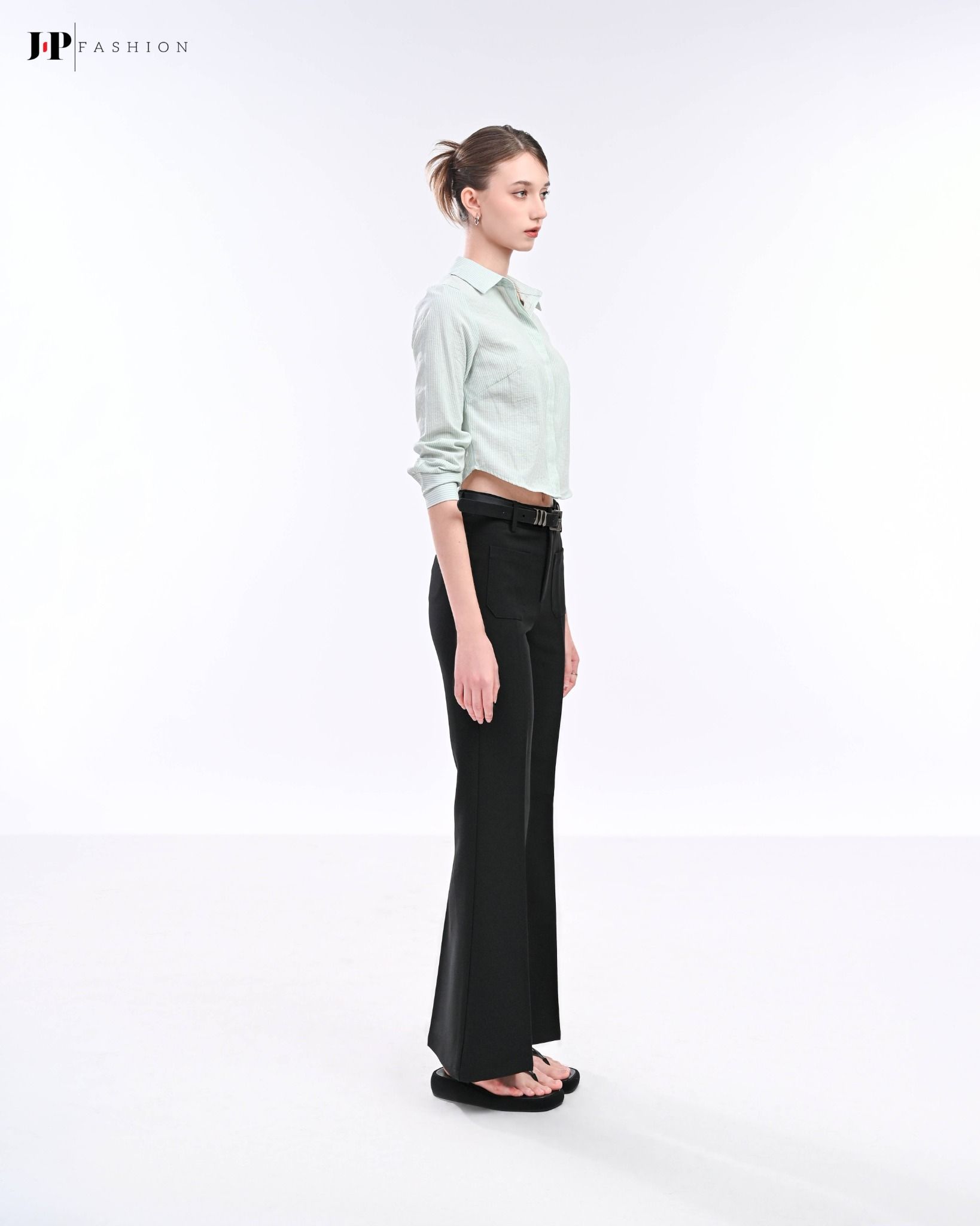 Sơ Mi Sọc Croptop Tay Dài 10611348