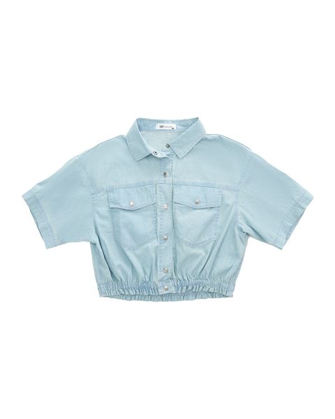 sơ mi croptop jean chiết eo màu xanh