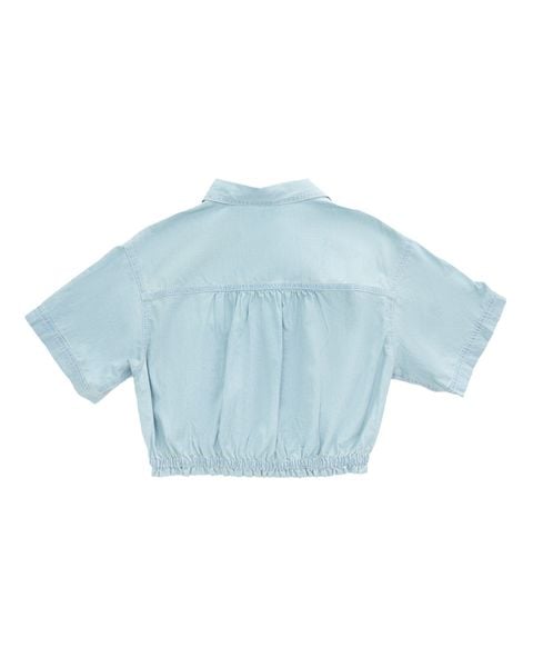 sơ mi croptop jean chiết eo màu xanh