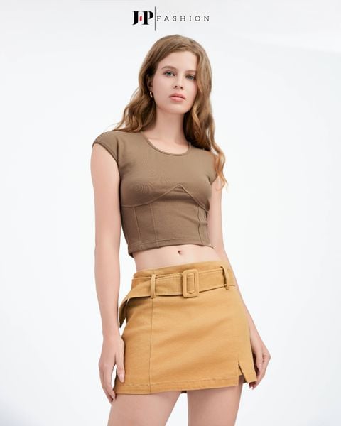 áo thun croptop ôm dáng nâu
