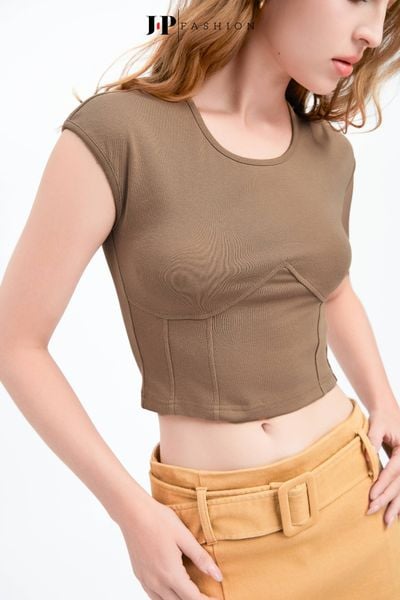 áo thun croptop ôm dáng nâu