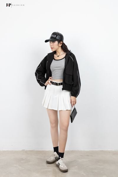 áo khoác dù có nón tay dài màu đen