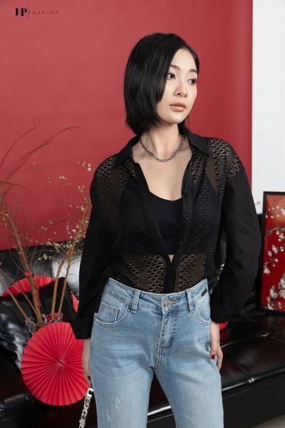 áo sơ mi dài tay màu đen