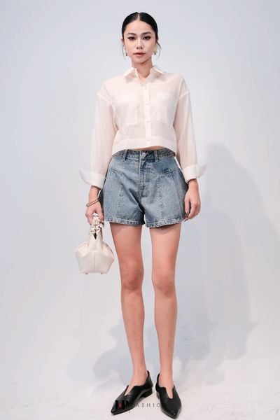 short jean xòe ngắn xanh