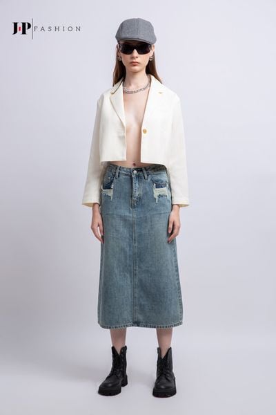 áo khoác vest croptop màu vàng kem