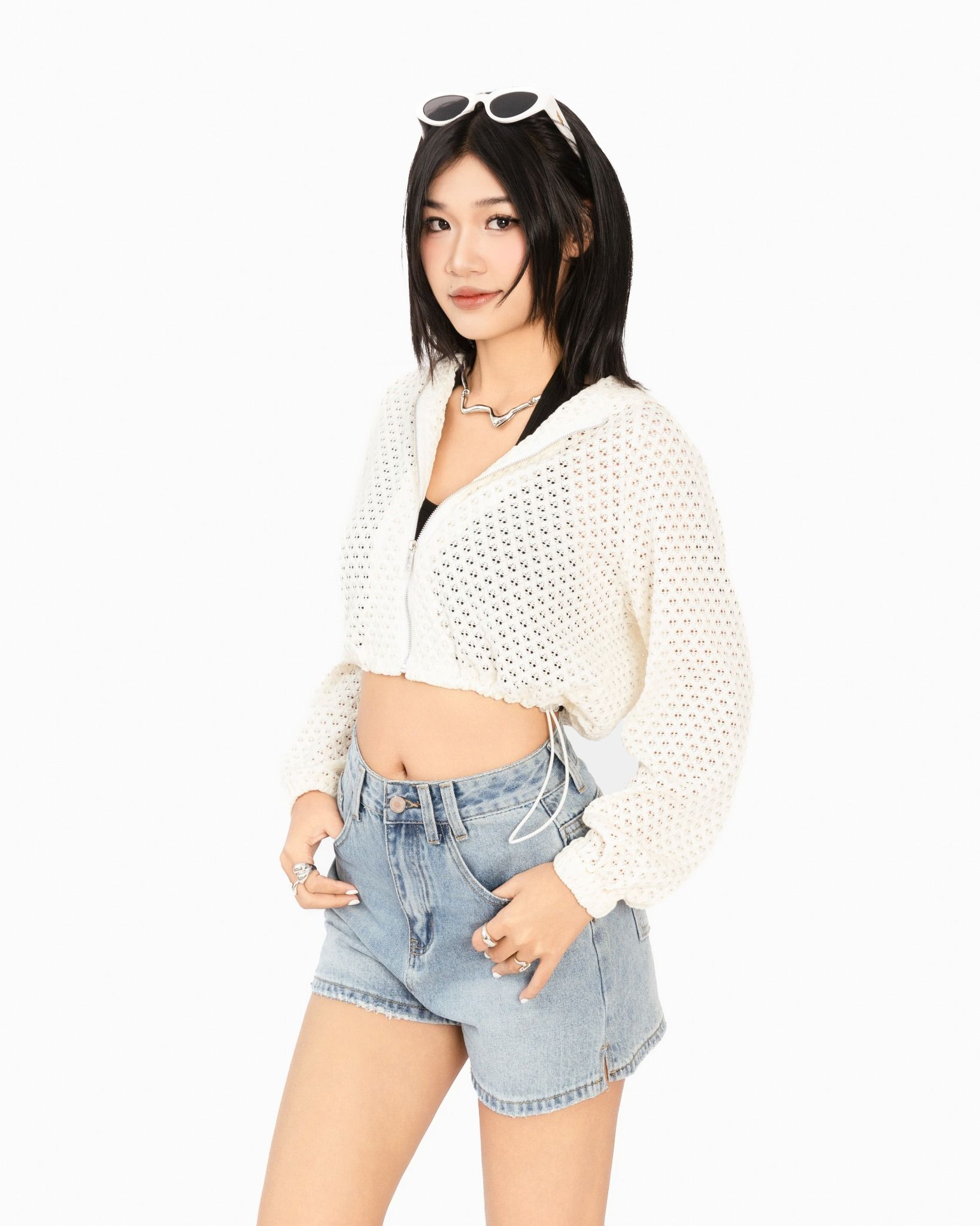 Khoác Nón Lưới Croptop Dây Rút Eo 10711757
