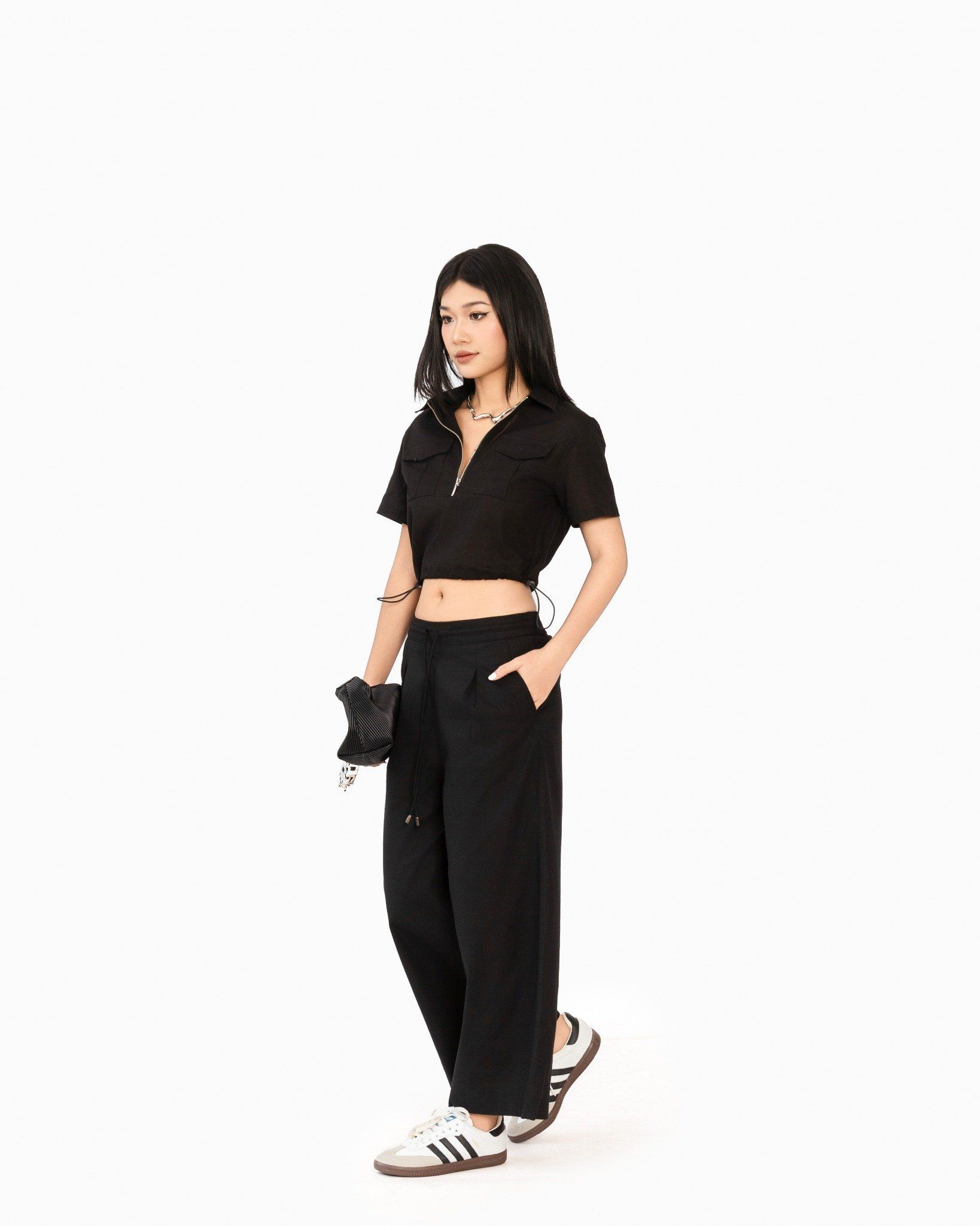 Áo Sơ Mi Croptop Dây Rút Eo 10611758