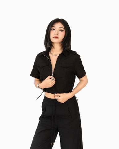 Áo Sơ Mi Croptop Dây Rút Eo 10611758