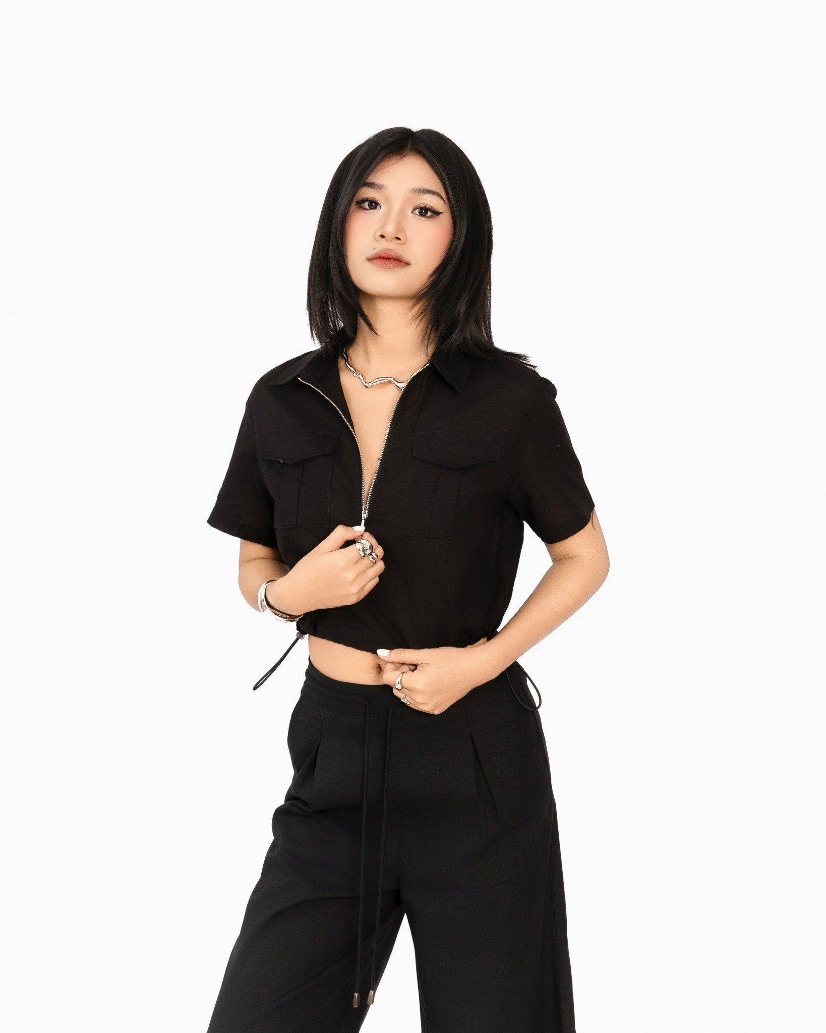 Áo Sơ Mi Croptop Dây Rút Eo 10611758