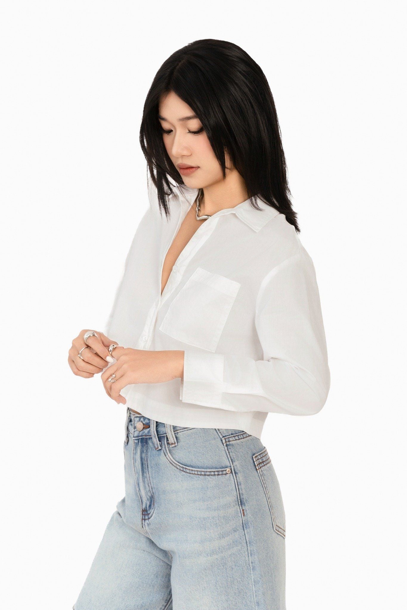 Áo Sơ Mi Linen Croptop Tay Dài 10611795