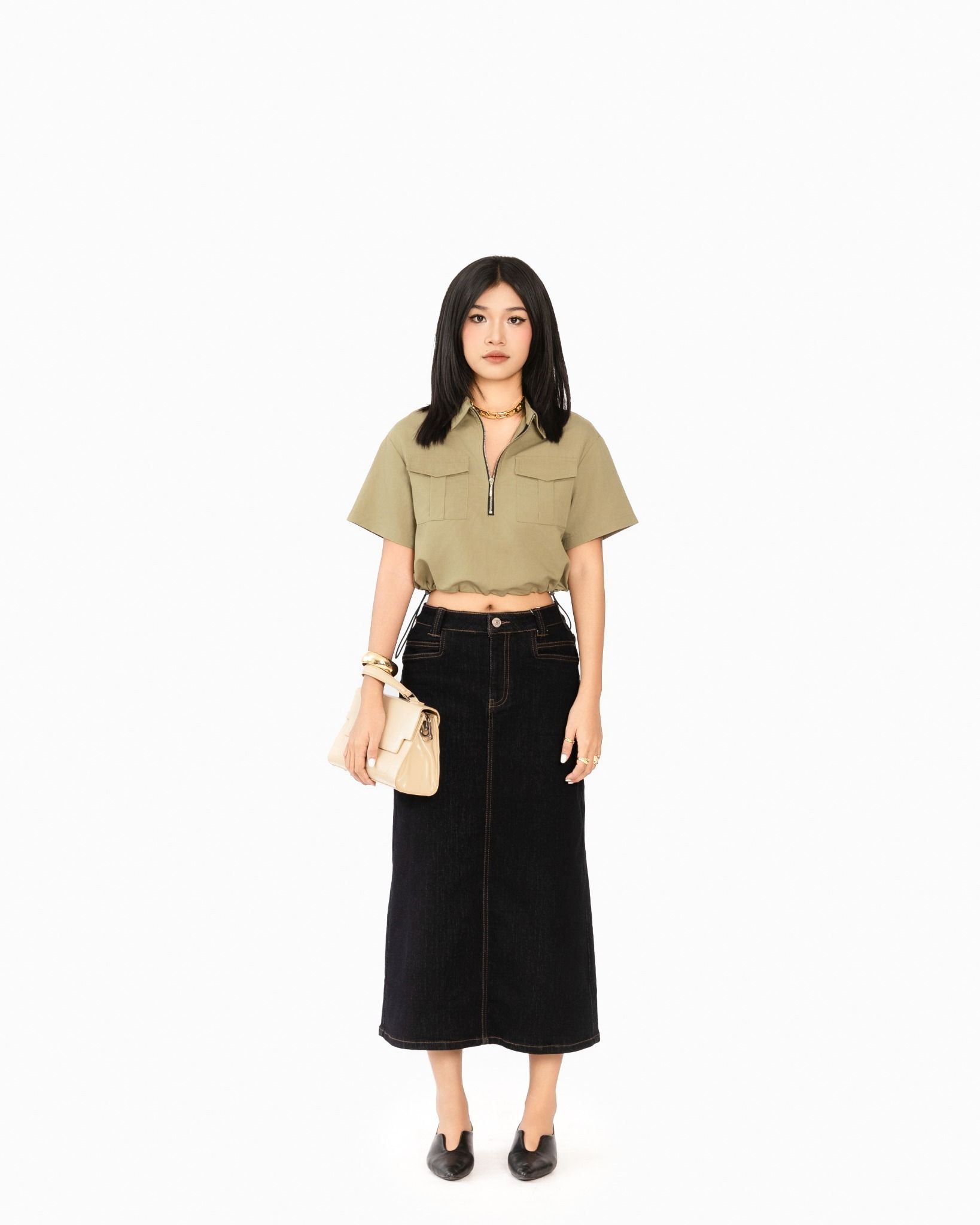 Áo Sơ Mi Croptop Dây Rút Eo 10611758