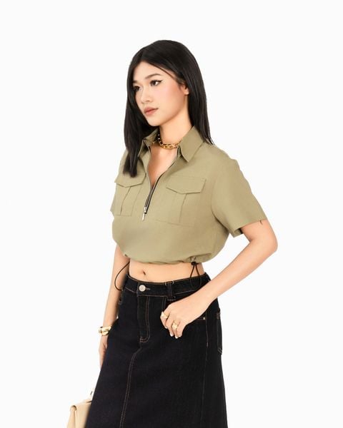 Áo Sơ Mi Croptop Dây Rút Eo 10611758 - J-P Fashion
