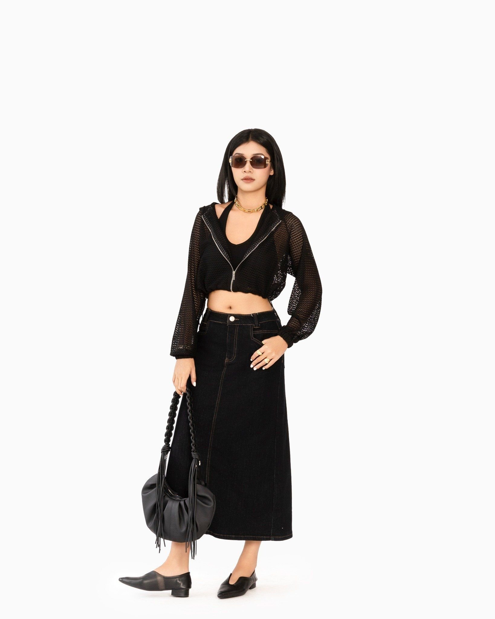 Khoác Nón Lưới Croptop Dây Rút Eo 10711757