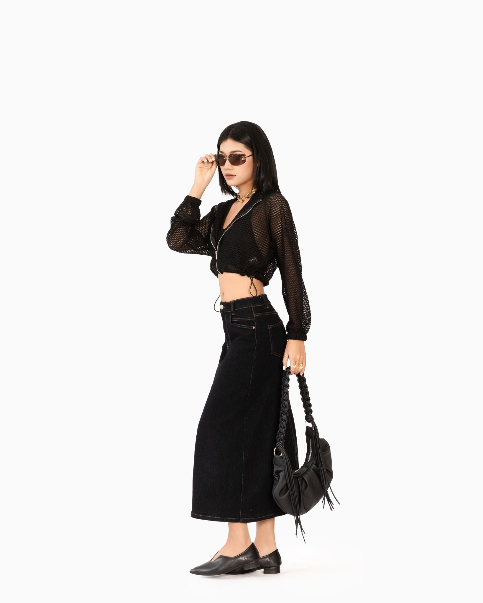 Khoác Nón Lưới Croptop Dây Rút Eo 10711757