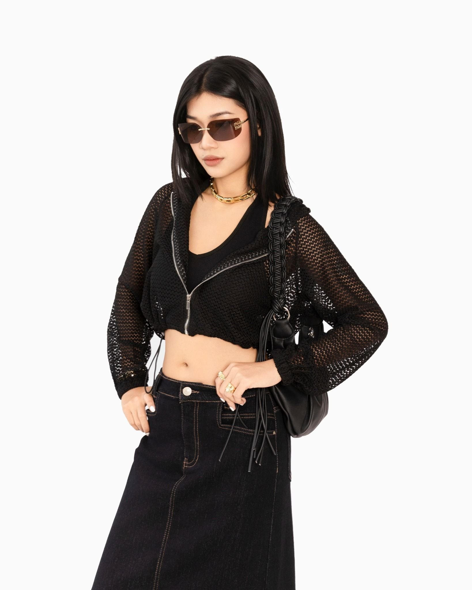 Khoác Nón Lưới Croptop Dây Rút Eo 10711757