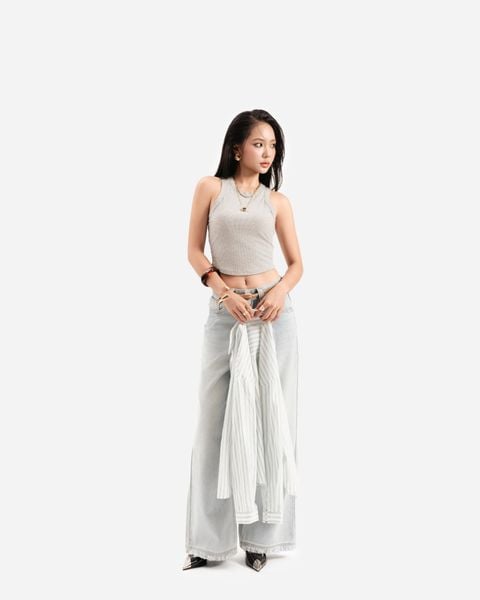 áo thun ba lỗ dáng ngắn xám