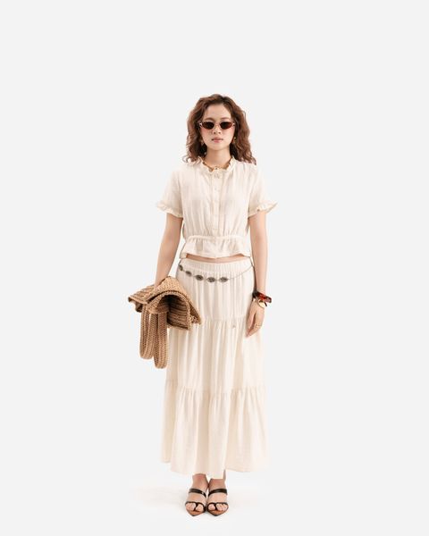 váy dài xòe linen kem