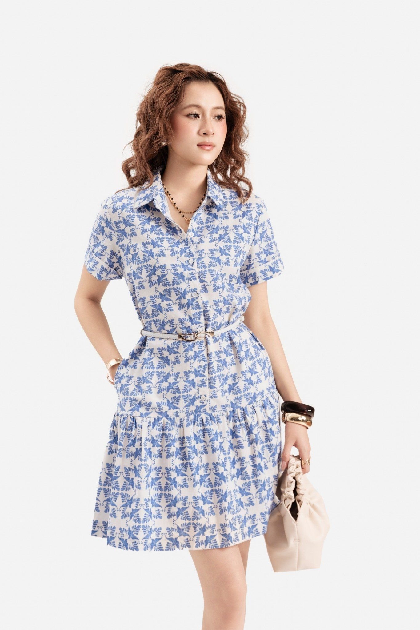 Đầm Kiểu Họa Tiết Bông Xanh 11011889