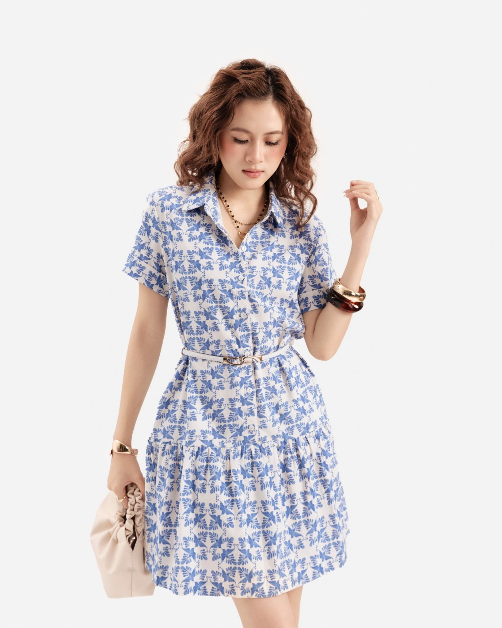 Đầm Kiểu Họa Tiết Bông Xanh 11011889