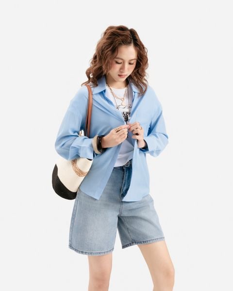 sơ mi kate basic màu xanh