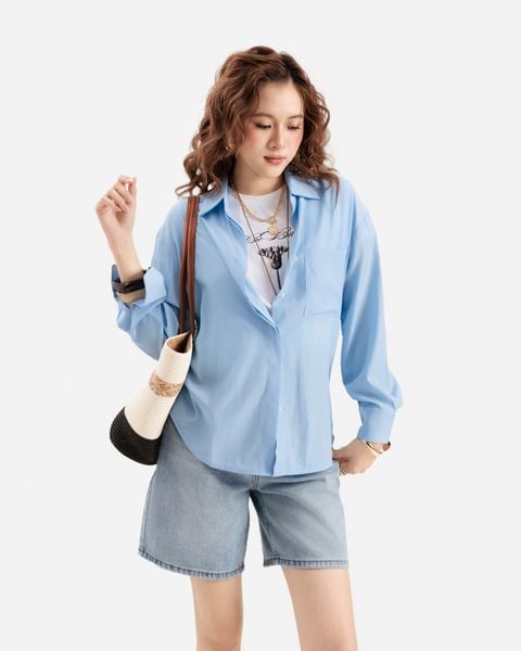 sơ mi kate basic màu xanh