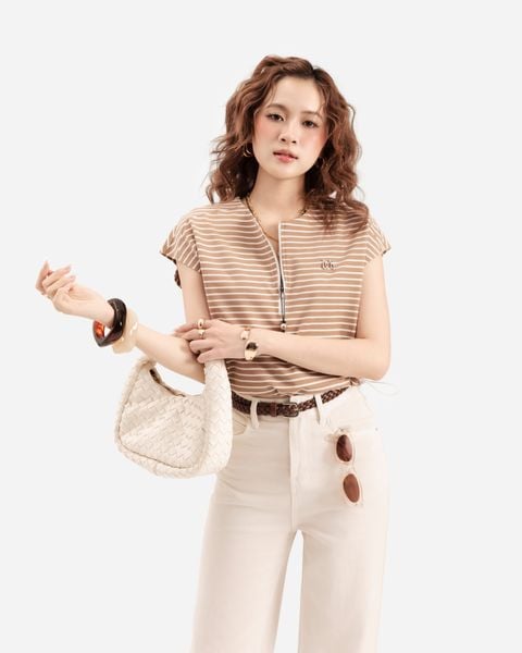 áo thun sọc croptop ngắn tay