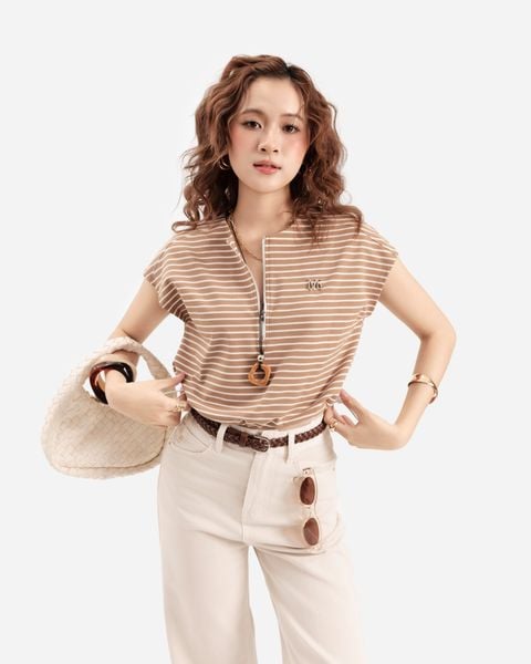 áo thun sọc croptop ngắn tay