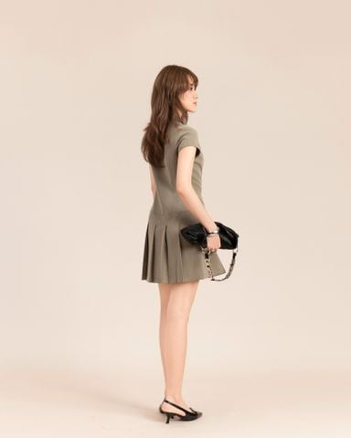 Đầm Kaki Khóa Kéo Xếp Ly Xám Rêu 11011862