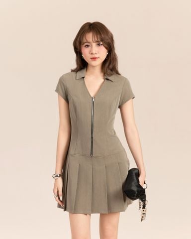 Đầm Kaki Khóa Kéo Xếp Ly Xám Rêu 11011862