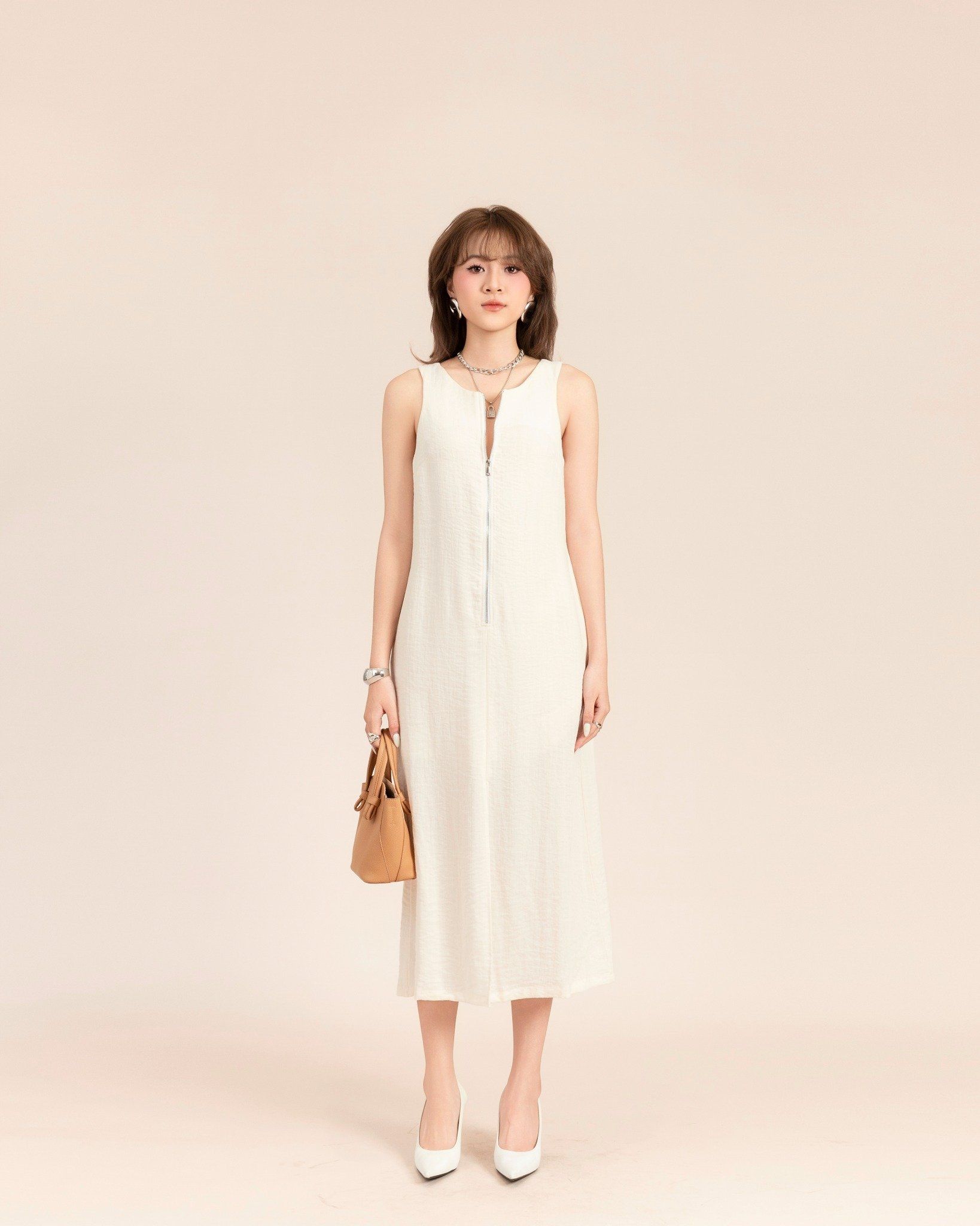 Đầm Linen Dáng Dài Khóa Kéo Xẻ Tà 11011828